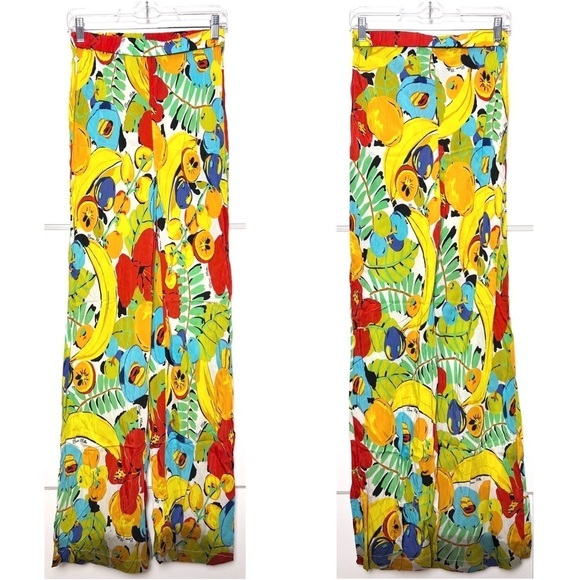 SIMON MILLER Tropical Floral Fruit Print High Rise Wide Leg Pull On Veda Pants L - Picture 5 of 11